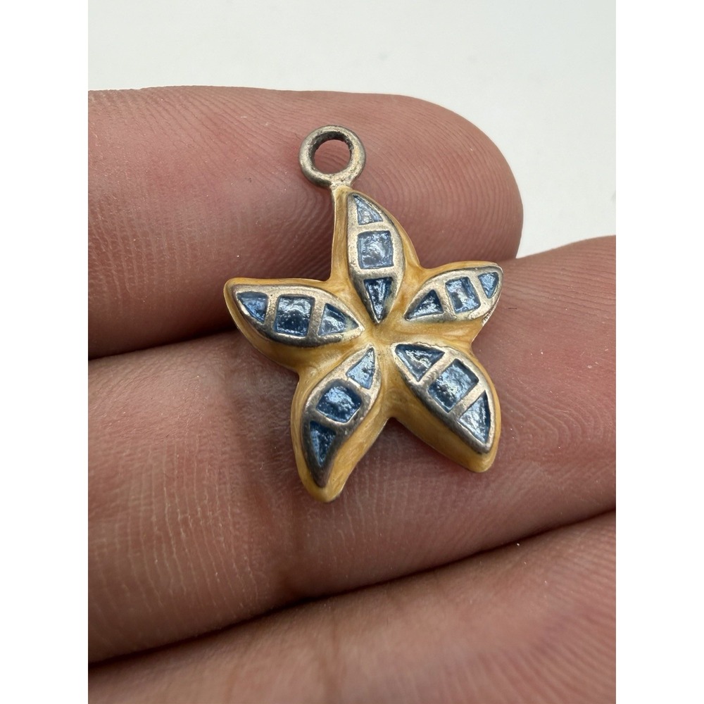 Vintage 925 Sterling Silver Blue And White Enamel Starfish Charm Pendant